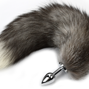 Fox Tail Anal Plug with Gradient Faux Fur Tail and Stainless Steel Butt Plug