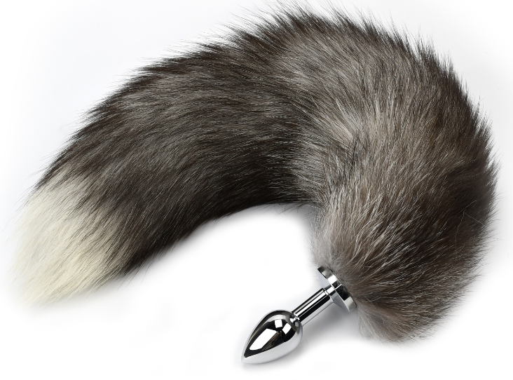Fox Tail Anal Plug with Gradient Faux Fur Tail and Stainless Steel Butt Plug