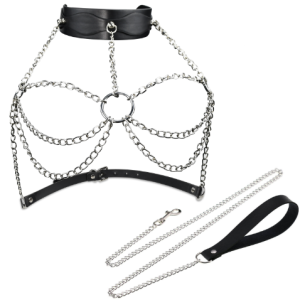PU Leather Collar with Chest Harness and Leash – Black BDSM Restraint Set