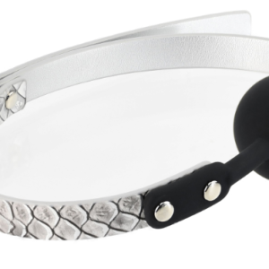 Snakeskin BDSM Ball Gag with PU Leather Strap and Silicone Ball in Pink, Green, and Silver