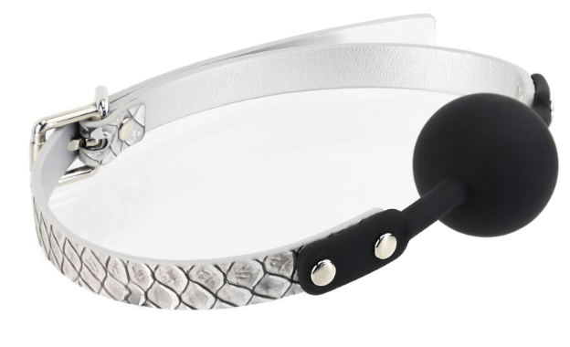 Snakeskin BDSM Ball Gag with PU Leather Strap and Silicone Ball in Pink, Green, and Silver