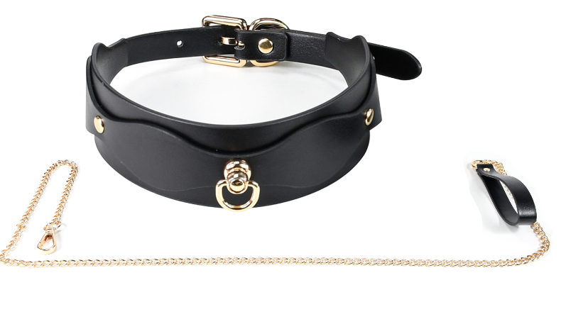 PU Leather BDSM Collar with Detachable Metal Leash Available in Black, Grey, Red, and Red-Black
