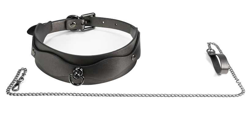 PU Leather BDSM Collar with Metal Leash – Available in Black, Grey, Red, and Red-Black - Image 2