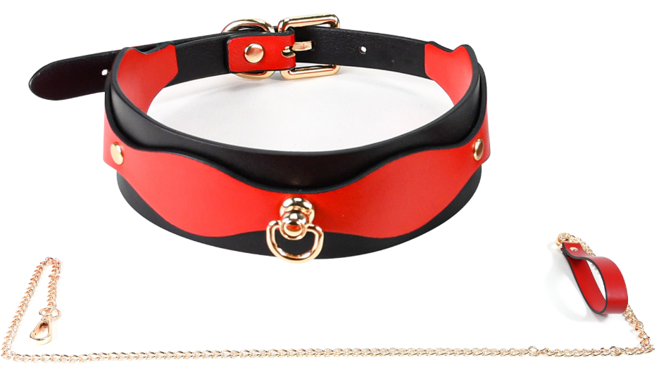 PU Leather BDSM Collar with Metal Leash – Available in Black, Grey, Red, and Red-Black - Image 4