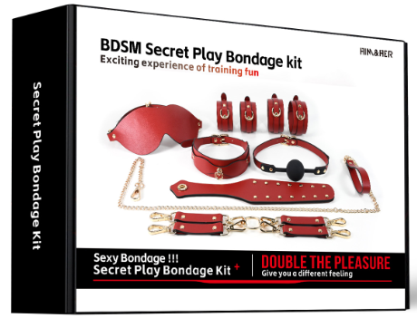 Luxury BDSM Bondage Kit 8-Piece Set – Red PU Leather Restraints with Collar, Cuffs, Blindfold & Ball Gag - Image 2