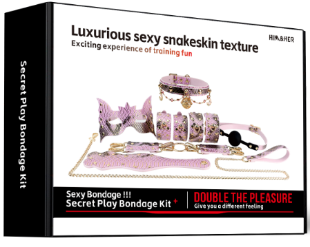 Luxury Pink Snakeskin BDSM Bondage Kit 7-Piece Set – Snakeskin Texture Restraints with Collar, Cuffs, Blindfold & Ball Gag - Image 2