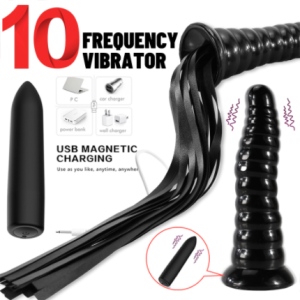 BDSM Whip Dildo with 10 Vibration Modes, USB Rechargeable, Available in Black and Red Silicone
