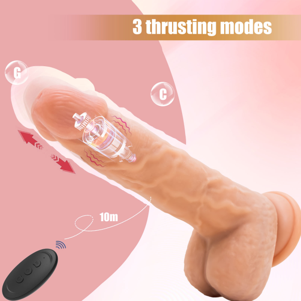 rechargeable dildo with 3 thrust modes and 10 vibration patterns, 19.5 cm
