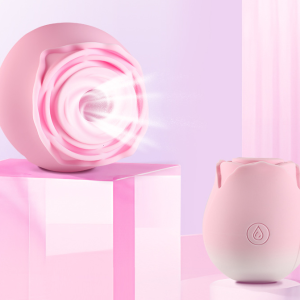 Rose-shaped clitoral suction vibrator in solid and gradient colors, silicone + ABS, 10 suction modes, USB rechargeable, IPX5 waterproof