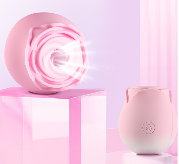 Rose-shaped clitoral suction vibrator in solid and gradient colors, silicone + ABS, 10 suction modes, USB rechargeable, IPX5 waterproof