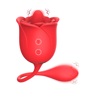 Rose vibrator with tongue licking function and vibrating egg, silicone + ABS, 10 licking modes + 12 vibration modes, USB rechargeable, waterproof IPX5