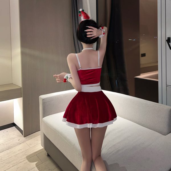 Women’s Sexy Christmas Costume Lingerie Set – Santa Claus Holiday Outfit with Top, Skirt, Belt, Headband & Wristbands - Image 3
