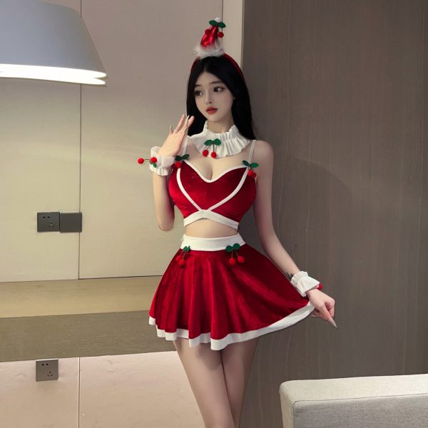 Women’s Sexy Christmas Costume Lingerie Set – Santa Claus Holiday Outfit with Top, Skirt, Belt, Headband & Wristbands - Image 4